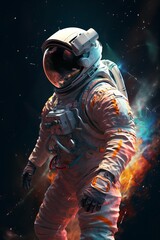 Astronaut floating in colorful space, Generative AI