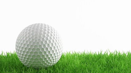 Golf ball on green grass. 3d-rendering