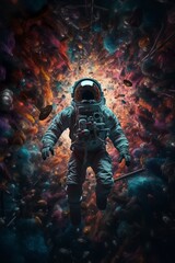 Fototapeta premium Astronaut floating in colorful space, Generative AI