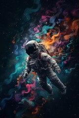 Astronaut floating in colorful space, Generative AI
