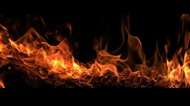 Abstract Fire Flames on Black Background - Striking and artistic image of abstract flames in fiery hues against a black backdrop, perfect for backgrounds, design projects, and visual effects.