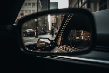 Mirror mounted inside a car that allows the driver to see behind them. Generative AI