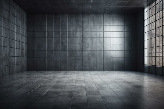 Sleek square wall made of modern tiles against concrete background, 3D rendered. Generative AI