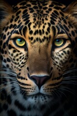 Naklejka na ściany i meble Close up portrait of a leopard, Generative AI