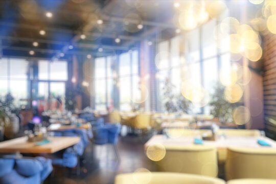 abstract blurred background summer cafe interior