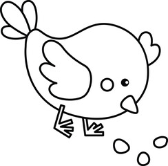 a vector of a cute chick in black and white coloring