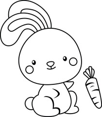 a vector of a rabbit and a carrot in black and white coloring