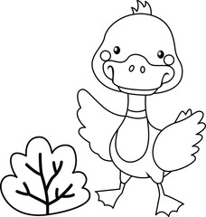 a vector of a cute duck in black and white coloring