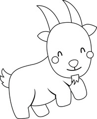a vector of a cute goat in black and white coloring