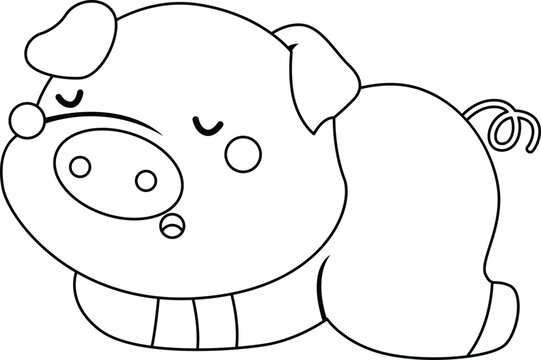 a vector of a pig in black and white coloring