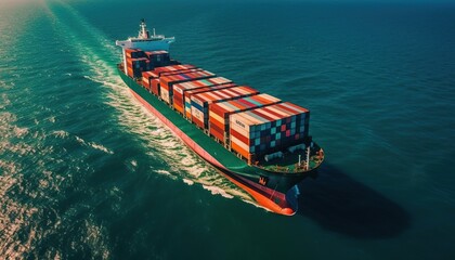 Aerial view of container cargo ship in sea