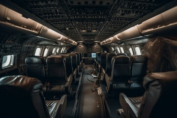 Interior of a commercial airplane. Generative AI