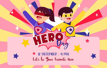 Lovely kids with theme of Party hero day card vector