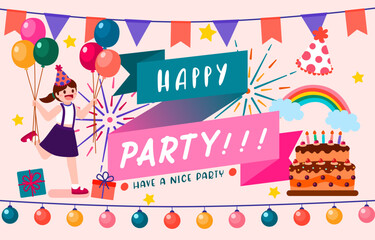 Lovely girl happy with party birthday vector