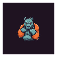 A vector cartoon of a rhino boxer 