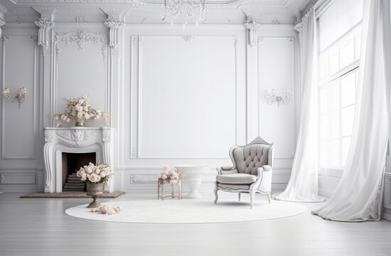 no color white interior room backdrop, generative ai