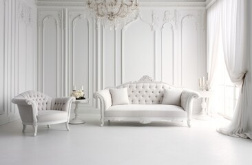 no color white interior room with sofa backdrop, generative ai