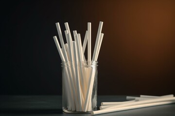 3D mockup of white paper straw, empty and eco-friendly, ideal for cocktails and milkshakes. Generative AI