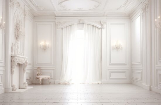 no color white interior room backdrop, generative ai