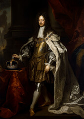 Naklejka premium Portrait of a king of England. In style of a oil painting. Generative Ai illustration