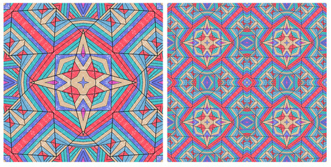 set of black & white and colorful crayons painting square and strip doodle art background