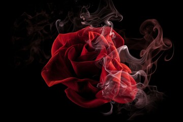 Naklejka premium Swirling red smoke roses on black background from generative ai