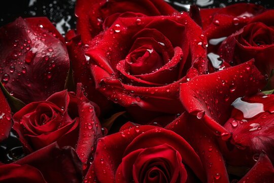 Red rose with water on the surface of the petals from generative ai