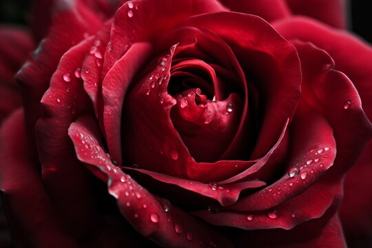 Red rose with water on the surface of the petals from generative ai