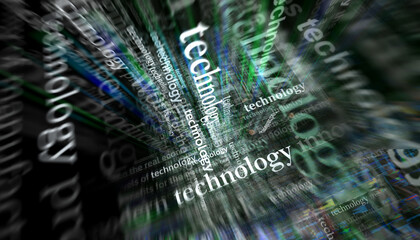 Technology industry business and ai news titles on screen in hand 3d illustration