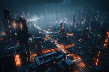 Futuristic city with a never-ending maze, featuring advanced technology and development ideas. Generative AI