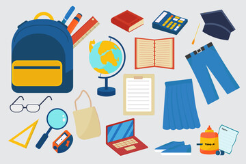 Set of Doodle Online School Hand drawn, Educations Set elements for your design,educations tools.