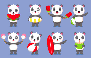 Activity of Panda on summer day Vector illustration