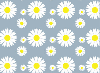 Seamless pattern with daisy flower and little hearts on blue vintage background. and daisy icons	