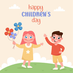 Happy children's day with children in a flat background