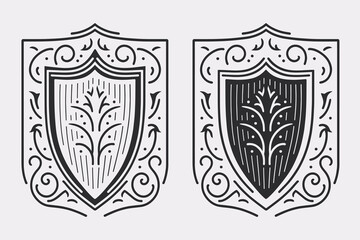 Shield vector, Shield outline style line art,  medieval shield, Royal shield, heraldic shield, Heraldic ornamental shields collection