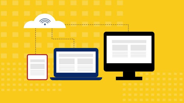 Cloud computing network. Digital devices connected to cloud server. Cloud data storage.