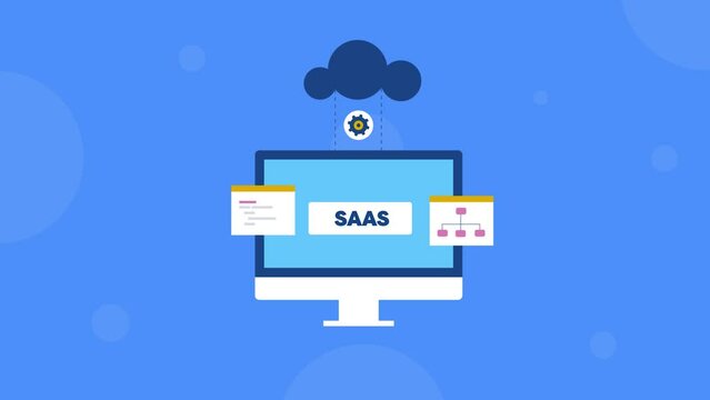 Cloud based software, Cloud computing technology, Software as a service concept. Cloud application on computer screen.