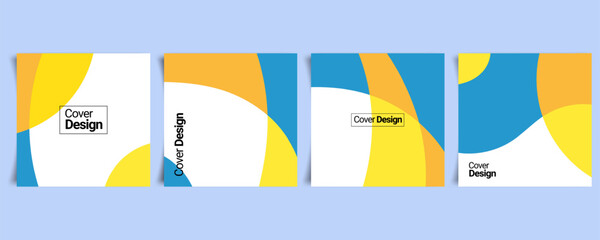 Cover design or poster template square in modern minimal style for corporate identity, branding, social media advertising, promo. Minimalist poster design with dynamic geomatric colorful overlay.