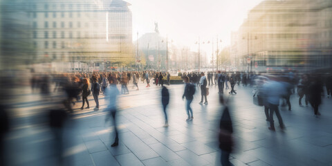 Fototapeta premium Crowd of people walking on a street created with generative ai tools