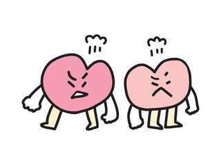 ケンカや対立や決別のコンセプトのハート型のキャラクターのイラスト