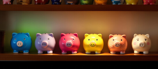 Vibrant Savings: Multi-Colored Piggy Banks. Generative AI