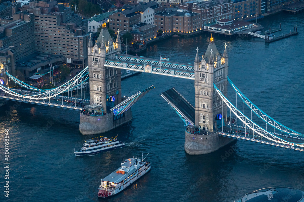 Poster tower bridge with open road from above, london