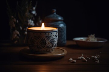 Obraz na płótnie Canvas Ceramic candle burning. Generative AI