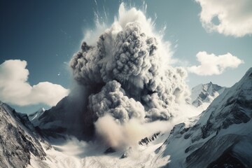Snowy mountain engulfed in avalanche. Generative AI