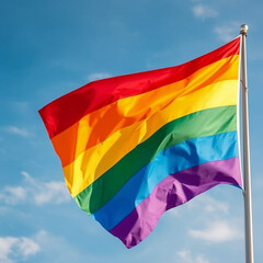 Flag of the LGBT community against the sky. AI generated