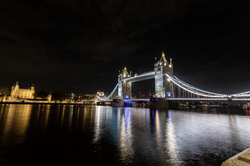 Tower Bridge at night in a long exposure, London