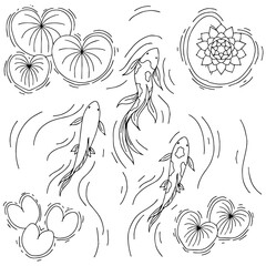 Design illustration koi fish pond outline