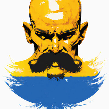 Ukrainian Cossack and map of Ukraine. Sovereign state, stylized drawing