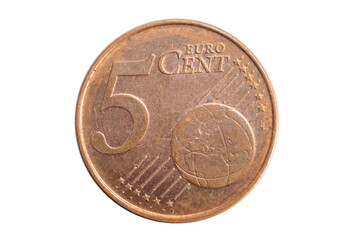 5 euro cent coin on a transparent isolated background. png