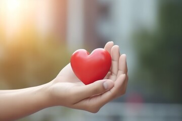 Obraz na płótnie Canvas woman love cardiogram care valentine cancer donor red hand health hold. Generative AI.